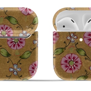 Pink and Gold Flower Print on 1st Gen and 2nd Gen Airpods Case Cover | Modern Vintage Accessory | Circle Keyring Included