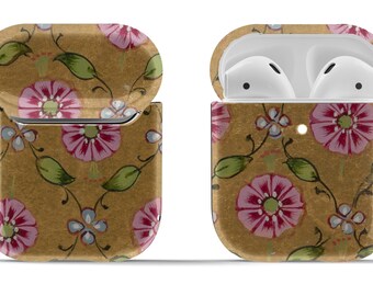 Pink and Gold Flower Print on 1st Gen and 2nd Gen Airpods Case Cover | Modern Vintage Accessory | Circle Keyring Included