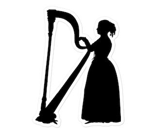 Silhouette sticker of woman playing harp