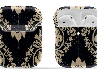 Dentelle antique noire et blanche imprimée sur l'étui pour Airpod | Couverture rigide pour Original ou Pro | Accessoire vintage moderne | Porte-clés rond inclus