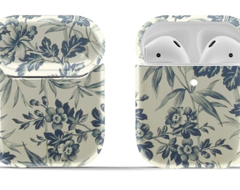 CottageCore Blue + White Bamboo Antique Florals on Airpods Case 1st Gen + 2nd Gen | Hard Cover for Original or Pro