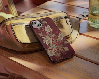 White Passionflowers on Deep Red  Soft Flexible Phone Case, iPhone and Android Many Sizes Available