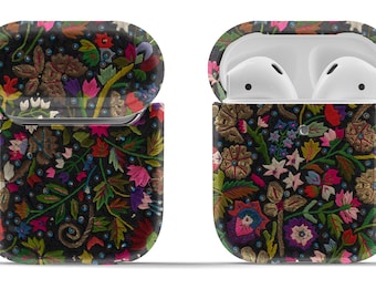Antique Play of Dark and Light Florals on Airpod Case | Hard Cover for 1st or 2nd Gen Original or Pro | Modern Vintage | Circle Keyring
