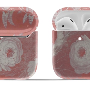 Ranunculas Flowers on Pink Airpods Case Cover for 1st and 2nd Gen Original or Pro | Modern Vintage Accessory | Circle Keyring Included