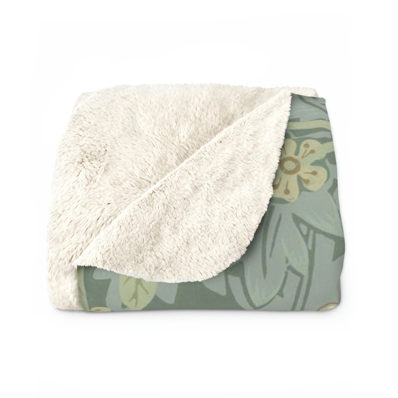Secret Garden Sherpa Fleece Throw Blanket, Beautiful Sage Green Pattern made for Comfy Boho Decor, 2 Sizes: 50" x 60" or, 60" x 80" image 3