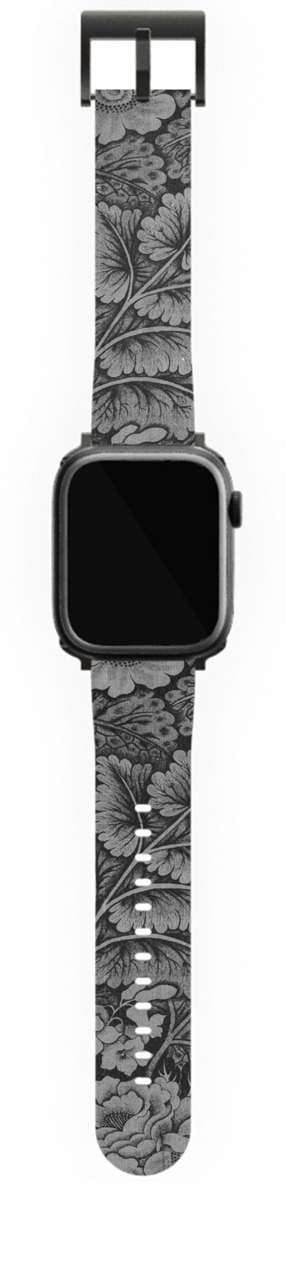 Elegante cinturino floreale bianco e nero per Apple Watch, pelle