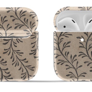 Earthy Curved Vines for Airpods Case | Hard Cover for Original or Pro | Modern Vintage Black + White Accessory | Circle Keyring Included