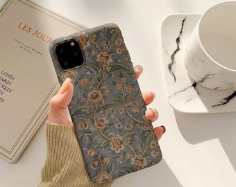 Grey + Yellow Vintage Flowers, Cottagecore Garden MagSafe Tough iPhone Case for iPhones 12, 13, 14, 15, + 16 (Mini, Pro, Pro Max, and Plus)