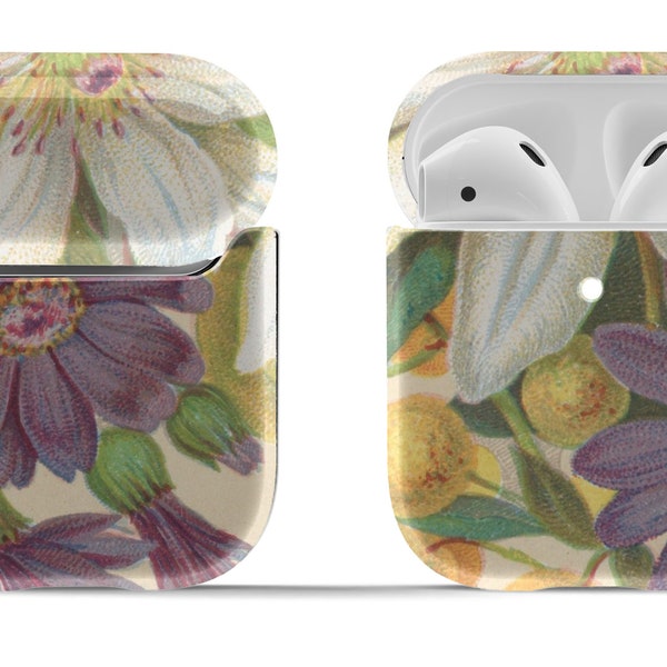 Fleurs marguerite vintage Campy | Housse de protection pour Airpods avec porte-clés rond inclus | Accessoire vintage moderne