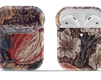 Fleurs florales luxuriantes et fruits sur le boîtier Airpod | Couverture rigide pour Original ou Pro | Accessoire vintage moderne | Porte-clés circulaire inclus