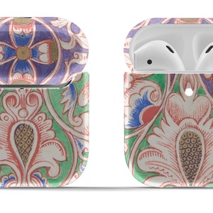 Mint Green Ornamental Pattern on Airpods Case Cover 1st and 2nd Gen Original or Pro | Modern Vintage Accessory | Circle Keyring Included
