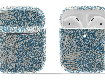 Coastal Blue and White Vintage Marigolds | Cover for 1st Gen and 2nd Gen Airpods Case  for Original or Pro | Circle Keyring Included