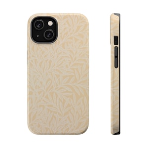 Cream and White Simple + Elegant, Minimalist Branches on MagSafe Tough iPhone Case for iPhones 12, 13, 14, 15, 16 (Mini, Pro, Pro Max, Plus)