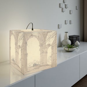 Architectural Sketch, Stone Arches, View of Ancient City,  Line Drawing Light Cube Lamp
