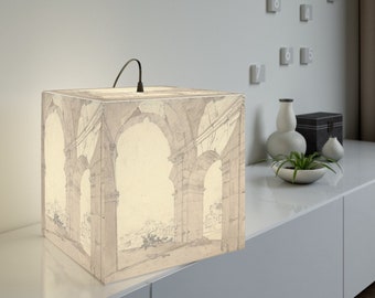 Architectural Sketch, Stone Arches, View of Ancient City,  Line Drawing Light Cube Lamp