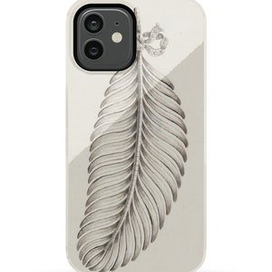 Single White Feather Illustration on Tough Phone Cases iPhones 7, 8, X, 11, 12, 13, 14, 15 and Android Galaxy Multiple Sizes Available image 1