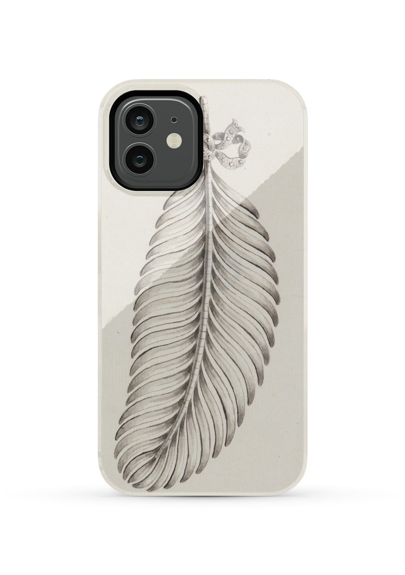 Single White Feather Illustration on Tough Phone Cases iPhones 7, 8, X, 11, 12, 13, 14, 15 and Android Galaxy Multiple Sizes Available image 1