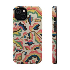 Abstract Floral iPhone Case – Colorful Cream MagSafe Tough Case for iPhone 12 13 14 15 16 (Mini, Pro, Pro Max, Plus)