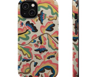 Abstract Floral iPhone Case – Colorful Cream MagSafe Tough Case for iPhone 12, 13, 14, 15, 16, 17 (Mini, Pro, Pro Max, Plus, Air)