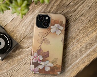 Capa para celular Ethereal Blossoms MagSafe, delicadas flores brancas e rosas com tons terrosos quentes (tamanhos iPhone 12-17)