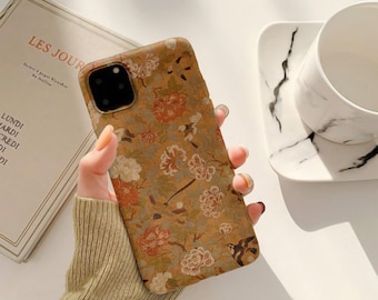 Gorgeous Antique Korean Golds, Flowers and Birds MagSafe Tough iPhone Case: iPhones 12, 13, 14, 15, 16, 17 (Mini, Pro, Pro Max, Plus, Air)