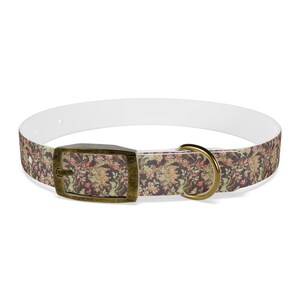 Vintage Floral Dog Collar, Elegant Botanical Design in Earthy Tones, Durable and Waterproof, Choice of 3 Buckles