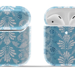 Sweet Baby Blue and White Patterned Cover for 1st Gen or 2nd Gen Airpods Case | Airpod Case | Hard Cover Original or Pro | Keyring Included