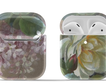 Lilac Rose AirPods Case w/ Vintage Garden Painting | Protective Cover for 1st Gen and 2nd Gen w/ Keyring Included | Modern Vintage Accessory