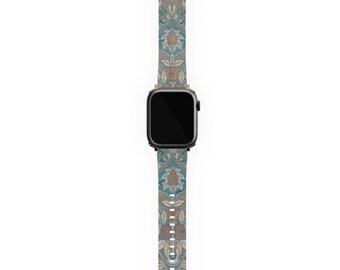 Intricate Vintage Ornamental Botanical Apple Watch Band – Soft Faux-Suede Lining, Vegan Leather, Fits All Apple Watch Models (38mm–45mm)
