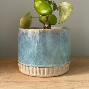 Handmade ceramic plant pot, blue plant pot, home decor, unusual plant pot, 14cm pot