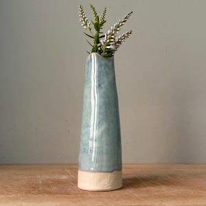 Handmade Ceramic Bud Vase, Small single stem vase, small blue flower vase