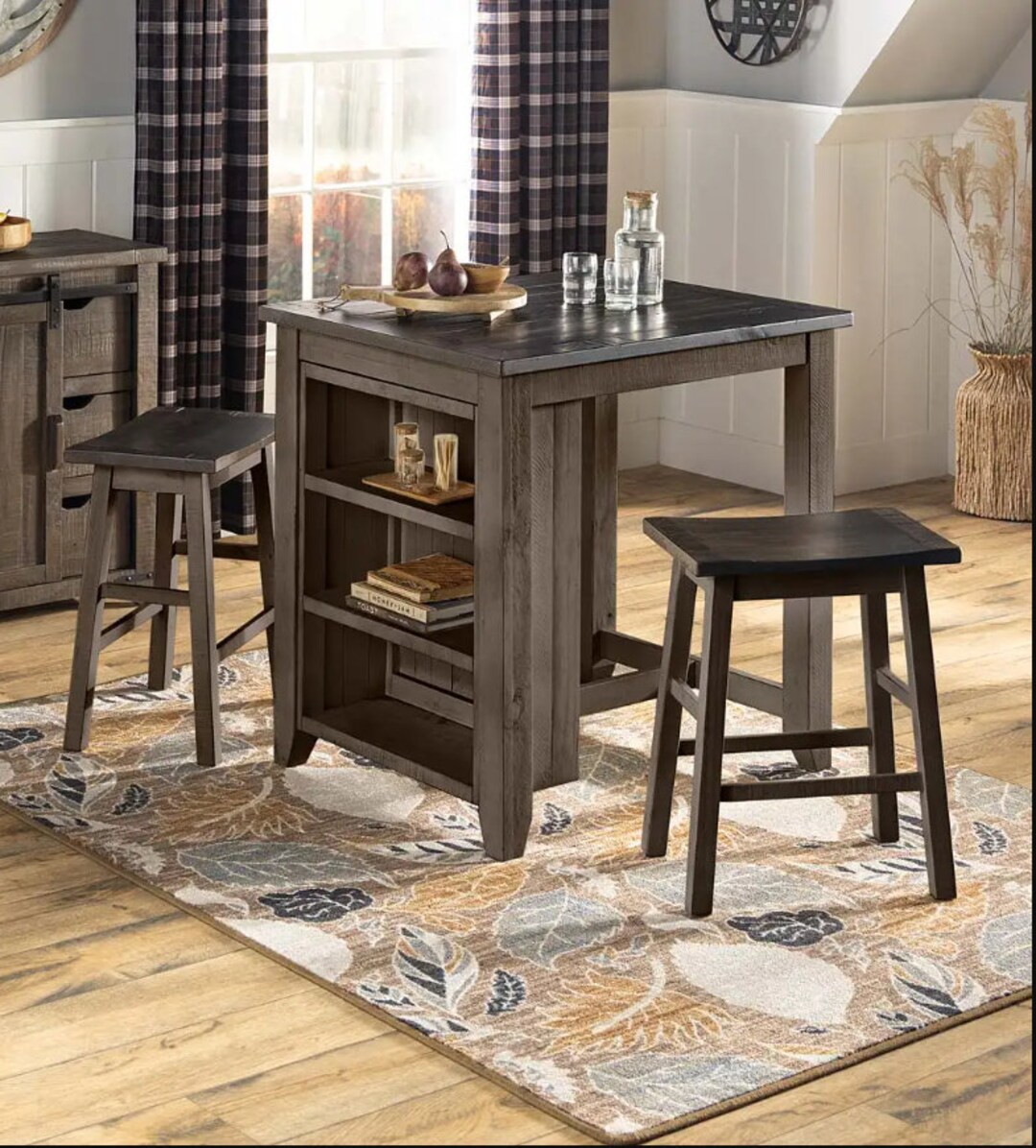 Cape Charles 3piece Barnwood Dining Set With Stools Etsy