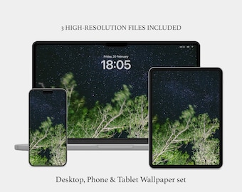 Starry Night Sky Wallpaper Set | Summer Night View | 4K Desktop, Phone, iPad | Digital Download