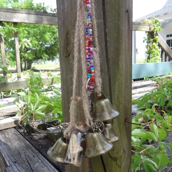 Set of magical witches bells with spiritual spell bottle, Pagan bells for door hanger for house protection against negative energy