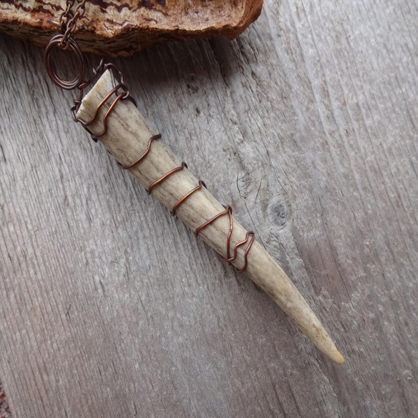 Real deer antler pendant necklace, Deer antler wire wrapped pendant, Real bone deer antler jewelry, Naturally shed deer antler necklace