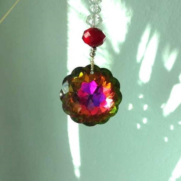 Purple glass car charm suncatcher prism, Window suncatcher glass hanging rainbow maker, Feng Shui hanging crystal prism