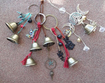 Witch bells for door protection with charms, Protection bells for entryway or front door, Pagan witches bells boho decor gift