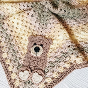 made to order crochet bear baby blanket | granny square blanket | baby shower gift | newborn photography | heirloom gift