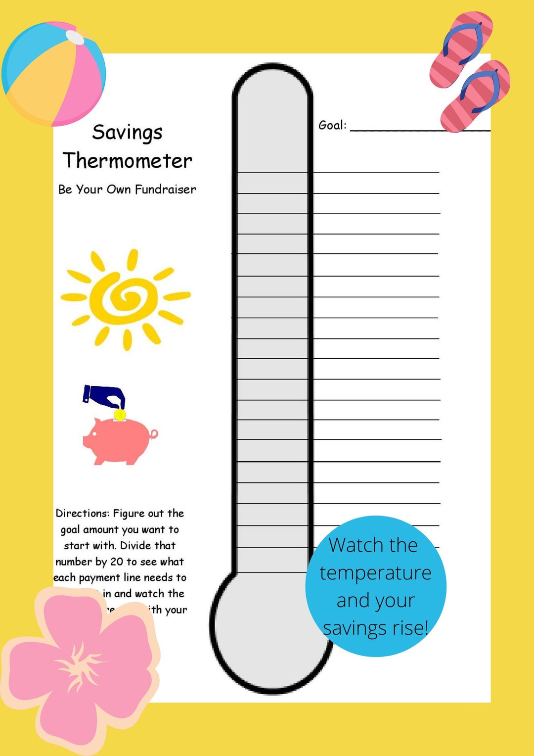 Thermometer Savings Challenge Digital Download Printable Etsy