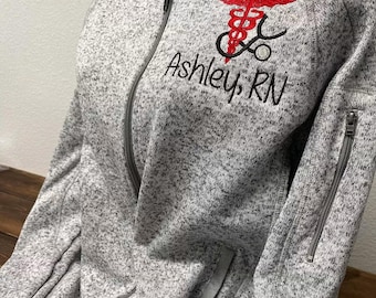 Embroidered Nurse Jacket, Custom RN LPN Caduceus Fleece