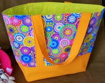 Beach Bag/ Weekender Tote/ Carryall/ Orange Medallion