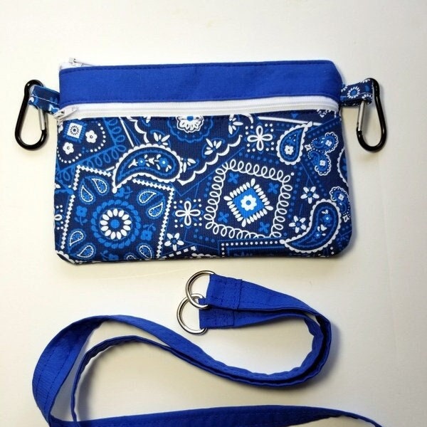 Blue Bandana Hip Bag/ Belt Loop Bag/ Crossbody Bag w/ Blue Strap