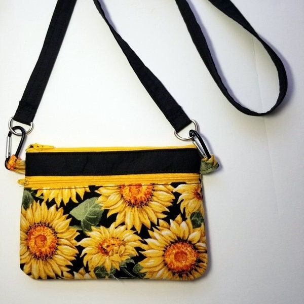 Sunflower Hip Bag/ Belt Loop Bag/ Crossbody Bag /Pouch/ Purse/ Small Bag/ Phone Pouch/ Zippered Bag/ Black Strap