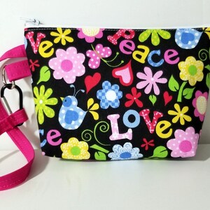 Ditty Bag/ Clutch Bag/ Wristlet/ Small Bag/ Small Bag/ Small Purse/ Small Bag with strap/ Fabric Bag/ Pink Love
