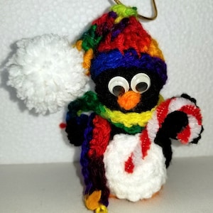 Penguin Christmas Ornament/ crocheted penguin ornament/penguin ornament/ penguin/ rainbow hat and scarf/ Christmas decoration/Rainbow