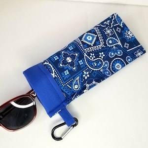 Sunglasses Case/ Eyeglasses Case/ Snap Shut Case/ Pencil Case/ Hook Case/ Padded/ Blue Bandana