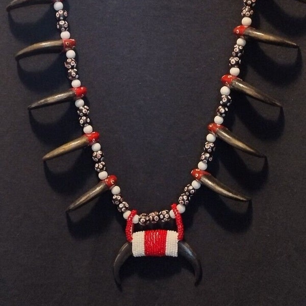 Eagle Claw Amulet Replica with Skunk Beads