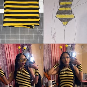 Custom Made Bee Halter Bodysuit & Armcuffs Costume