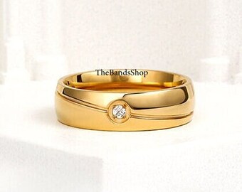 Bands Are Perfect Gift For Men's, 3 MM Round Cut Lab Grown Diamond Wedding Band, 18k White Gold Statement Band, One Diamond Wide Band Ring