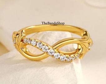 1.60 MM Rundschliff Farblos Moissanite Ehering, 18K Gelbgold Twist Band, Anmutige Pave Set Diamant Infinity Style Band, Versprechen Band